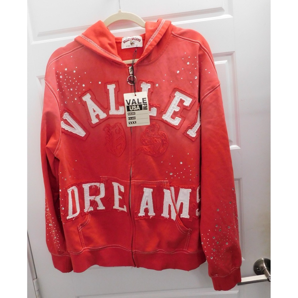 Valley Dreams Classico Ruby Red Full Zip Hoodie Graphic Rhinestone Men's M NWT